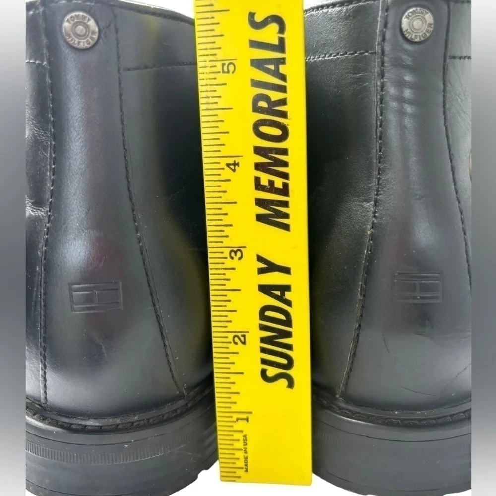 TOMMY HILFIGER Mens Chukka Boots 11 M Black Leather Oxford Boot Rubber Sole EUC
